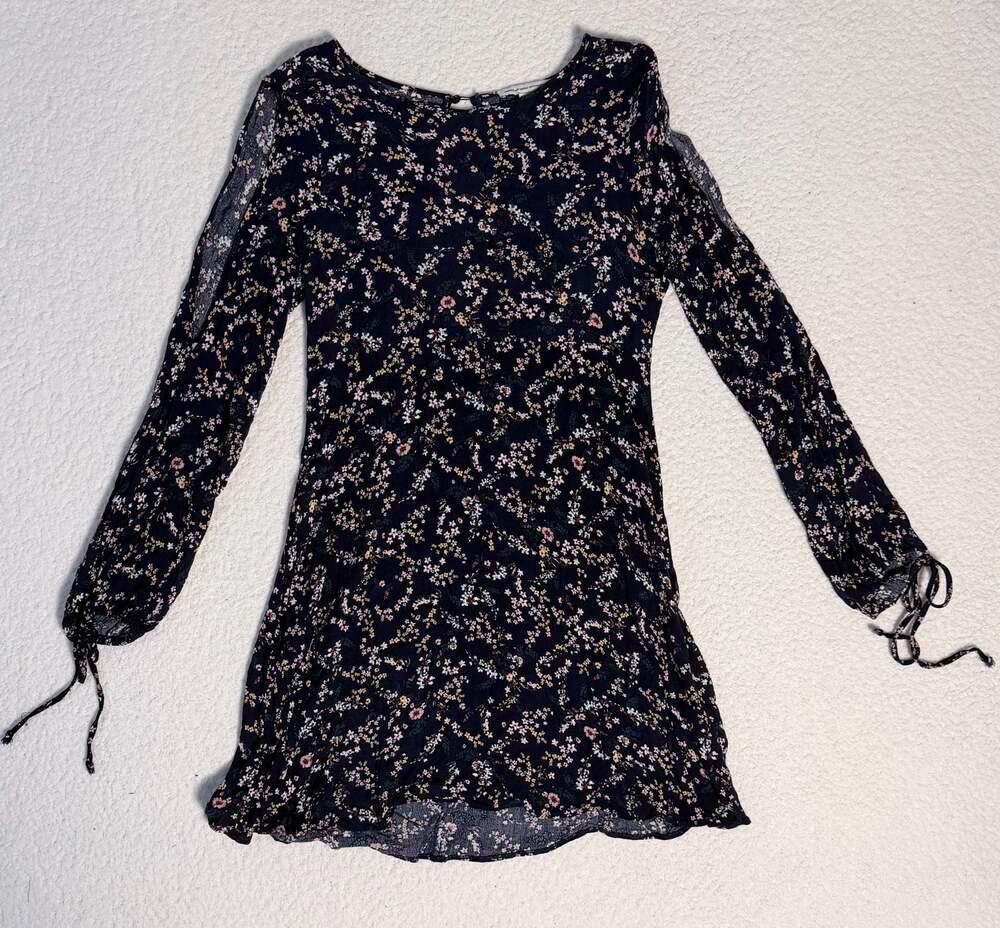 American Eagle Outfitters Navy Ditsy Floral Cold Shoulder Long Sleeve Mini Dress